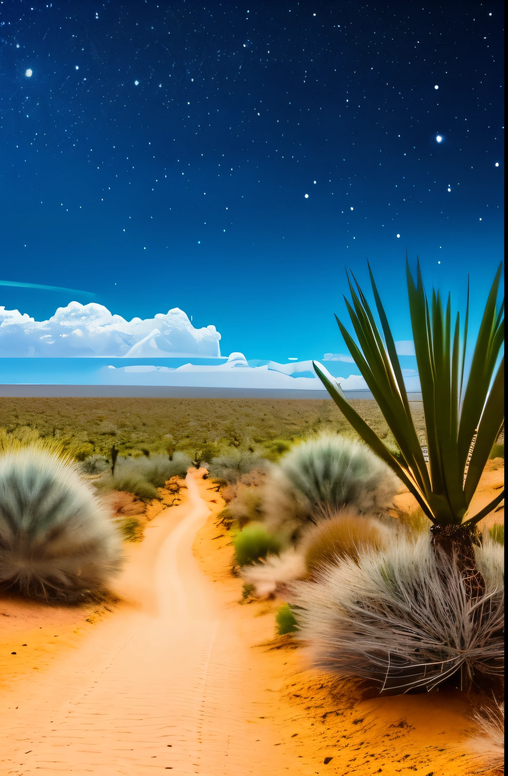 paisaje, Cacti in a desert area with a sky background, caatinga, paisaje do deserto, serene desert scenery at night.