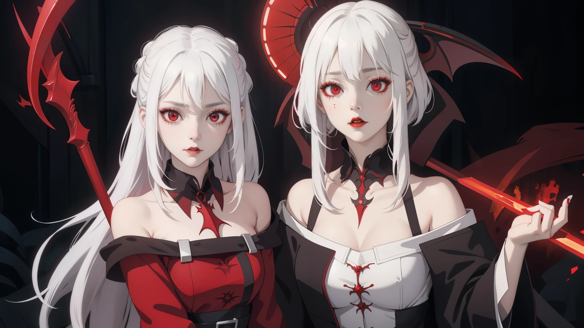 there is a woman with white hair and red eyes wearing a tiable, with glowing red eyes, artwork in the style of guweiz, luminous red eyes, with red glowing eyes, cute face. dark fantasy, gothic princess portrait, girl with white eyes, gothic fantasy art, gothic girl face, with red eyes, vampire portrait, wlop art, glowing red eyes