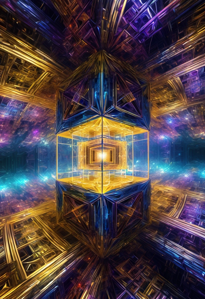 77^(3), they are entering the hypercube dimension((changing perspectives)), fractal,deep wiew,ultra high resolution,hyperdetailed, masterpiece, 3d modelling, abstract art, digital art.