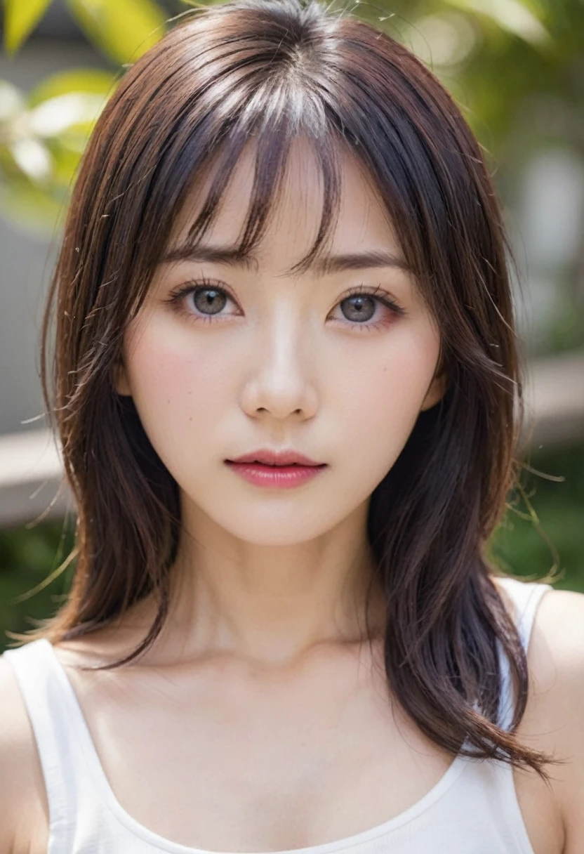 28 years old、Japan housewives、The eyes are narrow and sharp、Straight hair slightly longer than shoulders、living