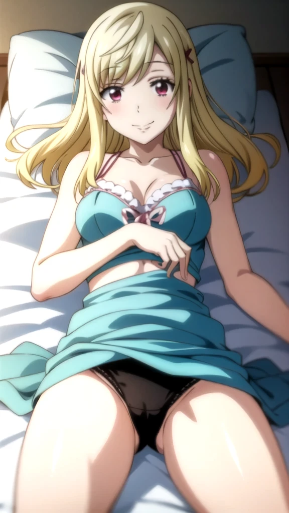 Anime girl lying on the bed in underwear., seductive anime girl, Best Anime Girl, high school, beautiful and seductive anime woman, beautiful seductive anime , oppai, anime hi-fructose, attractive anime girl, anime girl named lucy, female anime character, anime girls, sankaku complex anime image, (anime girl) Yamada mocking smile_yellow, 1chica , by rubio, alone, wide, hair ornament, , smile, bow, red eyes my dress darling anime, beautiful seductress anime anime