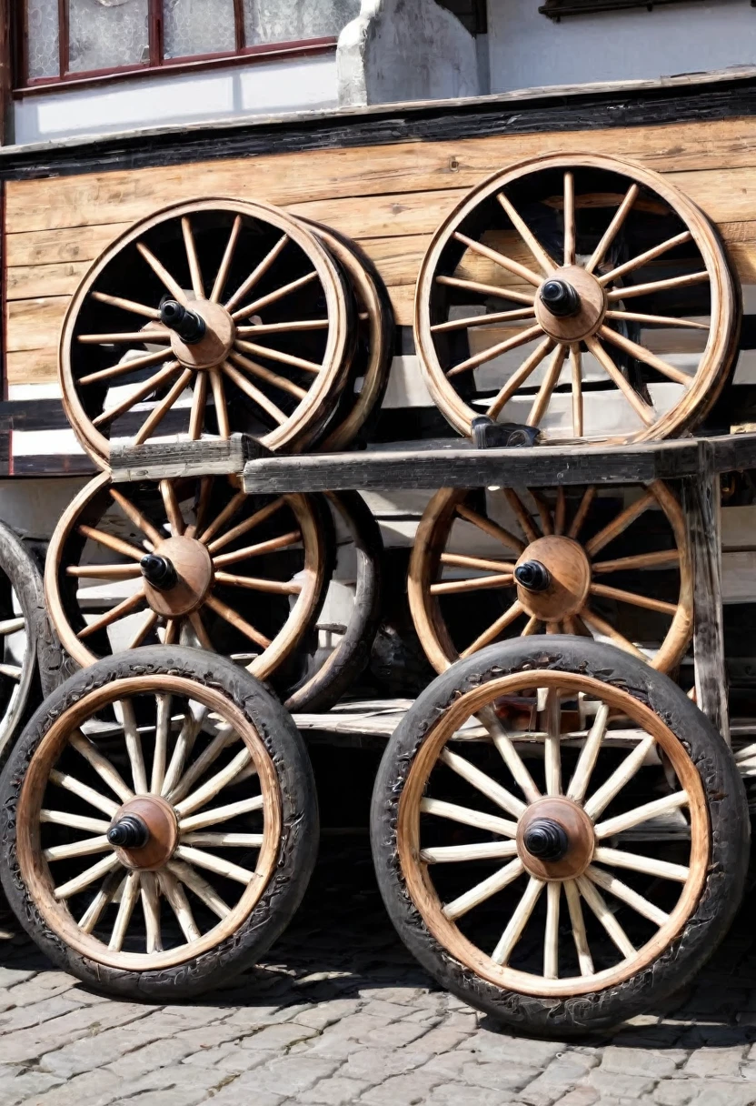 wooden wheels attached to carts