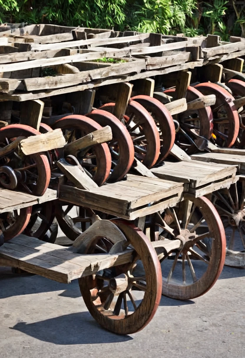 wooden wheels attached to carts