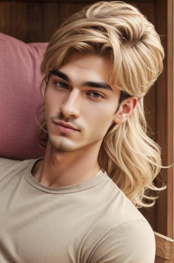 he is a man , He is light colored, Her hair is short wavy, his hairstyle is casual, has a thin face, his eyebrows are thick, beautiful, His eyes are honey colored, His eyelashes are long, his nose is thin, Her lips are full and pink, he is thin, wear casual clothes, he is American, he is 22 years old, He has cute gestures, his expression is love, gives a vibe of love, He has a look of knowing more about him, He is a Taurus sign., digital illustration of books. digital art
