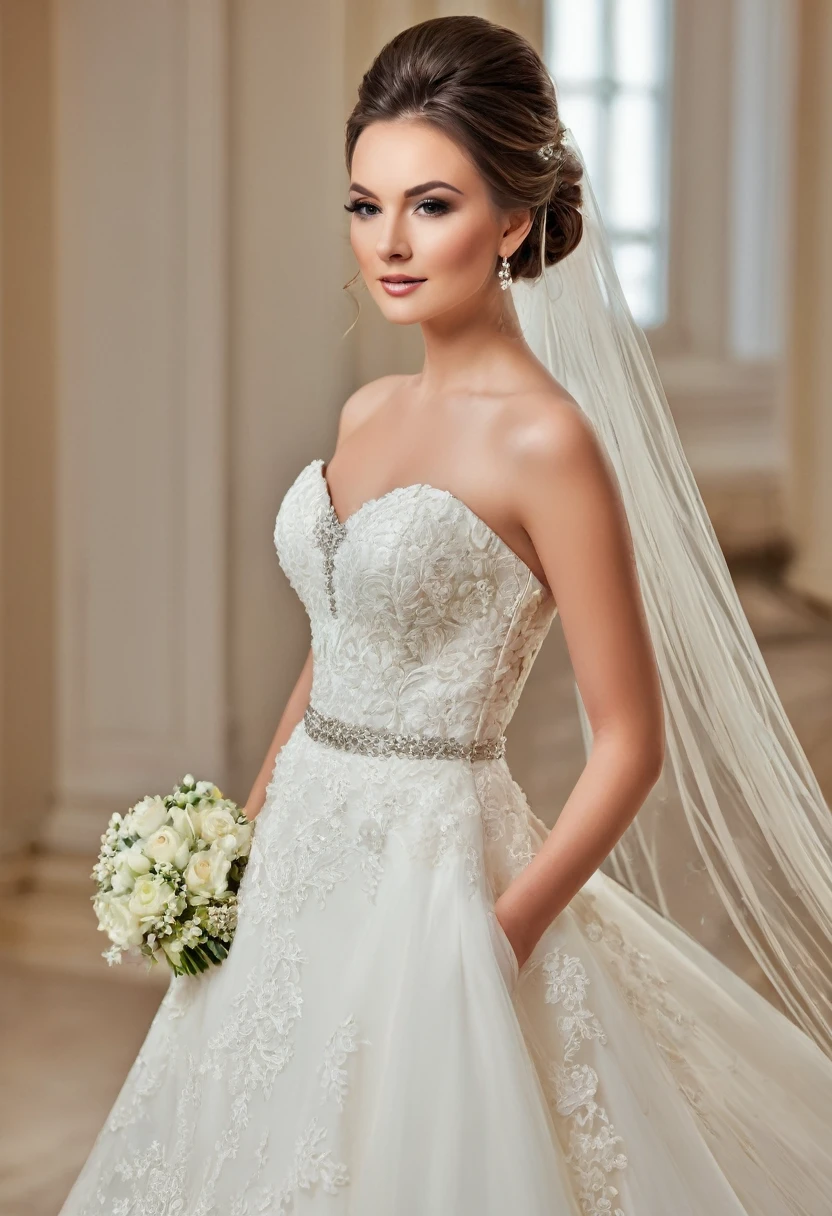 Beautiful woman, beautiful bride dresses, beautiful style, beautiful makeup, full length