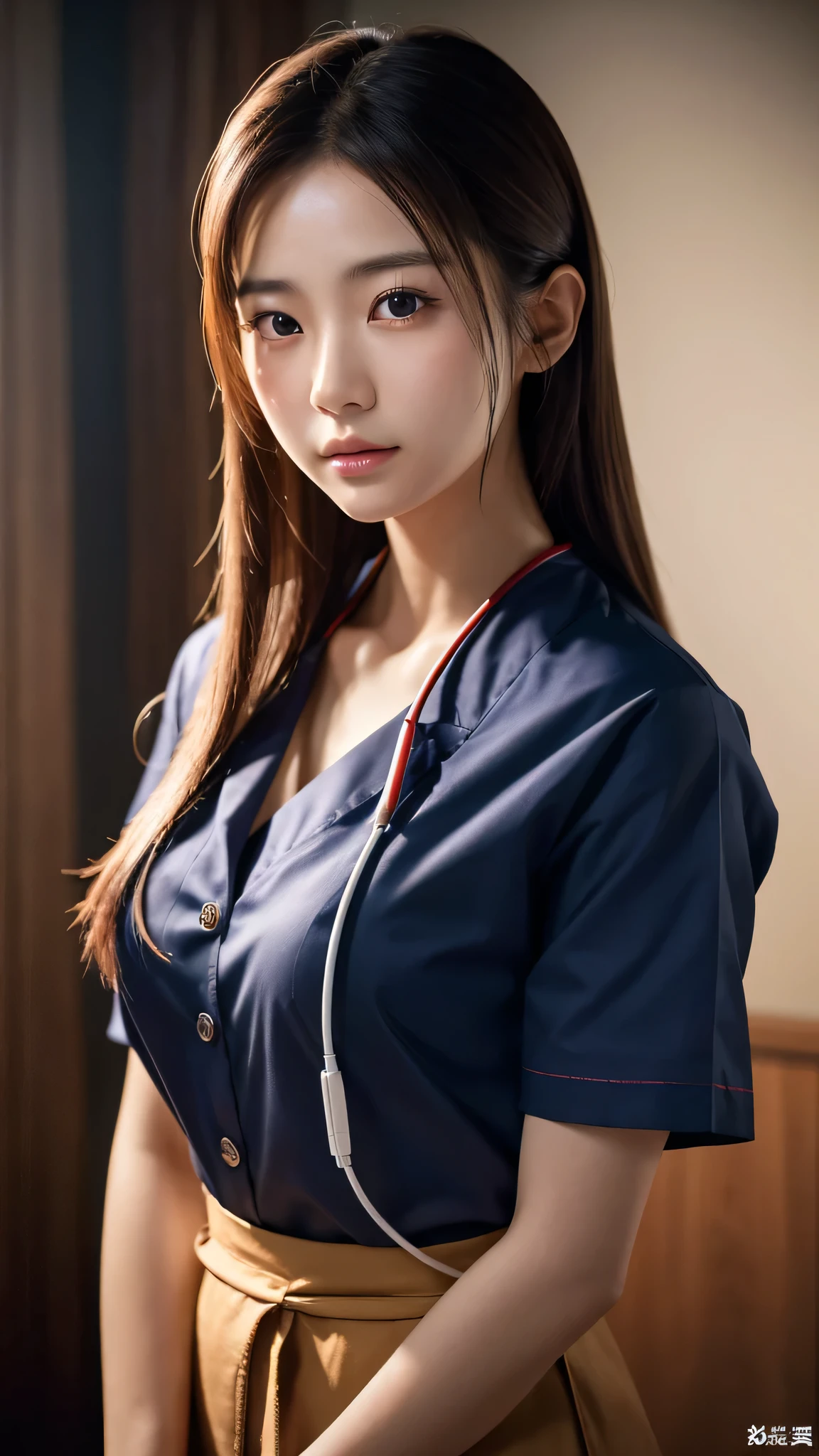 A beautiful young Japanese woman, around 20 years old, wearing a Nurses' Uniforms, ultra-detailed, 8K resolution, highly realistic, cinematic lighting, best quality, masterpiece, photorealistic, physically-based rendering, extremely detailed, vivid colors, professional, sharp focus, studio lighting