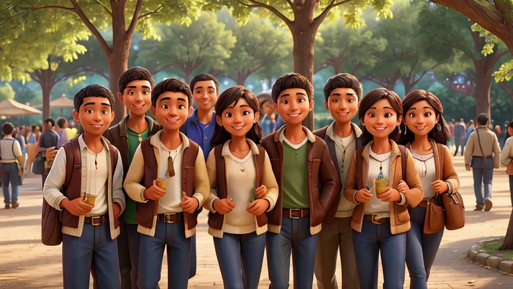 a group of friends from diverse cultural backgrounds, smiling and enjoying themselves together, 1 man in the center, detailed facial features, high quality, intricate details, photorealistic, beautiful outdoor park setting, warm lighting, vibrant colors, natural environment
