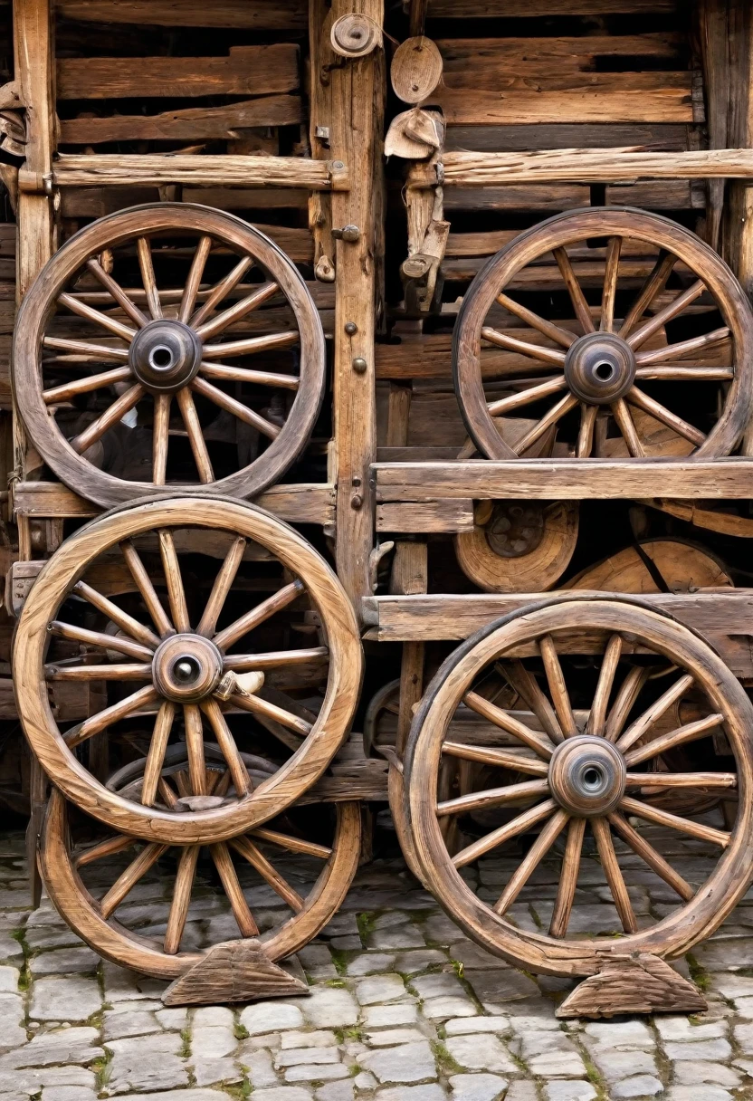 wooden wheels attached to carts, medieval era