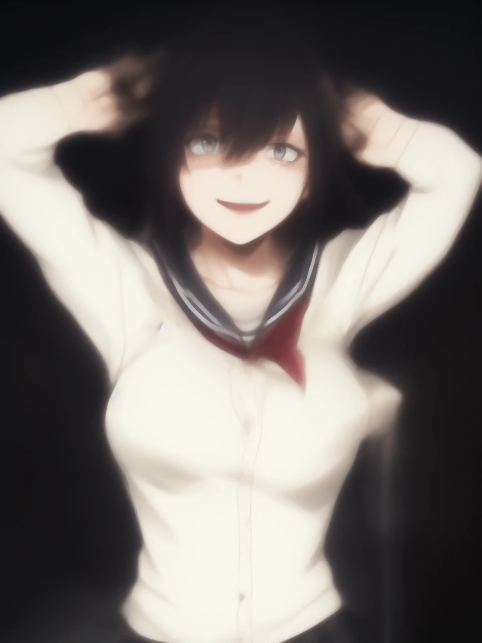 dark art, thick outlines, comics, perfect hands, masterpiece:1.2, ruined city at night, crazy, smiling, 1 girl, deagle guns in hands, blood, cardigan, serafuku, black skirt, neckerchief, big breast, detailed background, detailed face, detailed eyes,