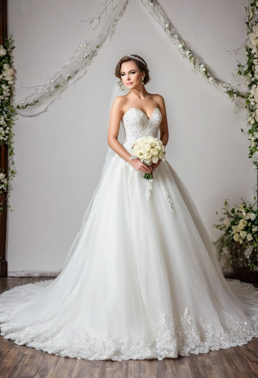 Beautiful woman, beautiful bride dresses, beautiful style, beautiful makeup, full length