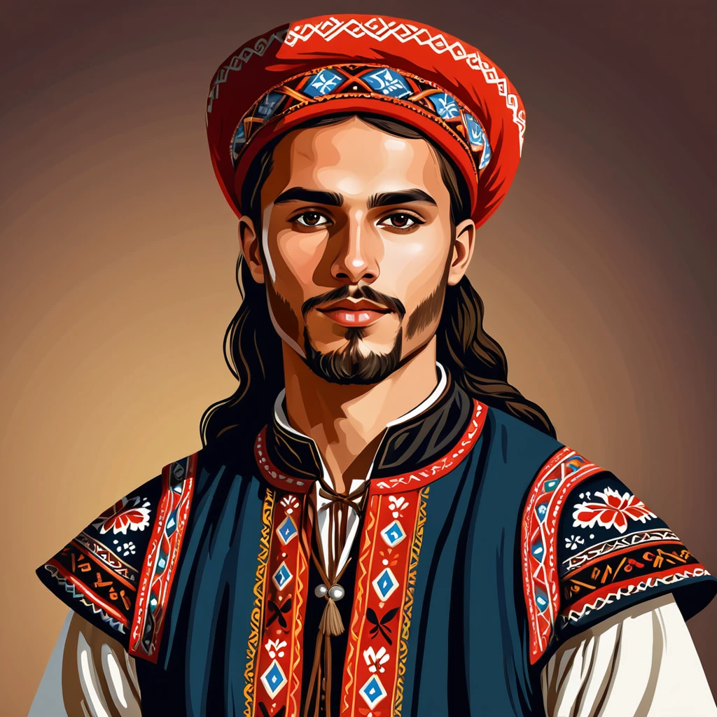 man in israel folk outfit, vector graphics, strong contours