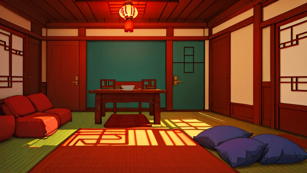 inside a room, chinese style, no humans, no persons, at night