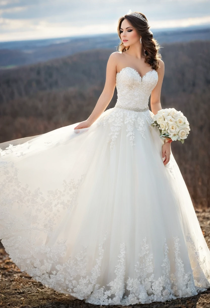 Beautiful woman, beautiful bride dresses, beautiful style, beautiful makeup, full length 