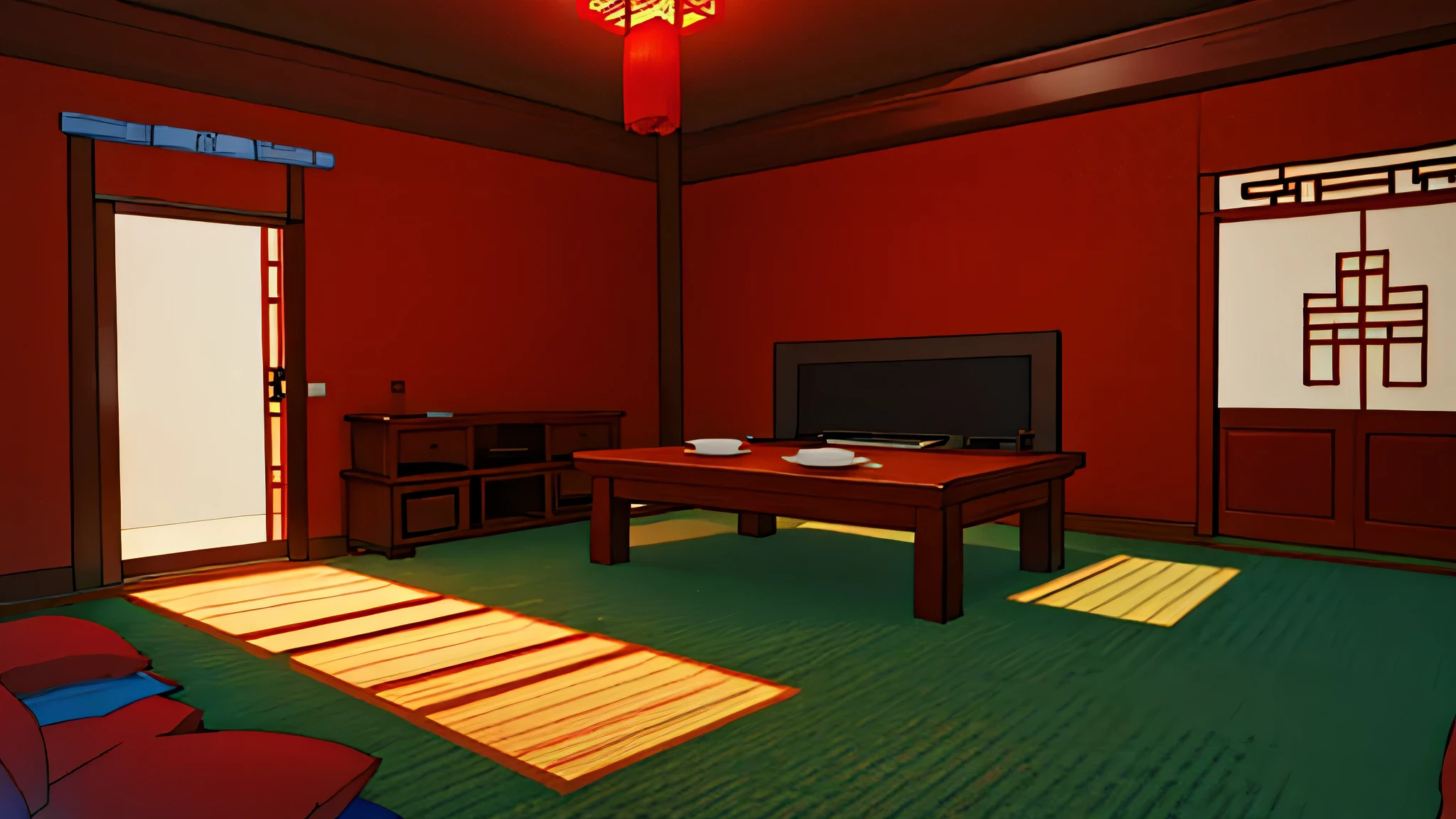inside a room, chinese style, no humans, no persons, at night