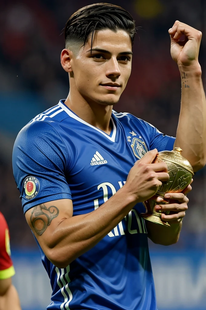 James Rodríguez lifting the 2025 Copa América