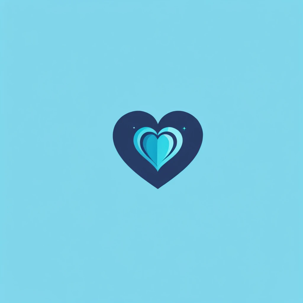 A logo with a beautiful magical heart, minimalist, Dark blue, light blue and turquoise.