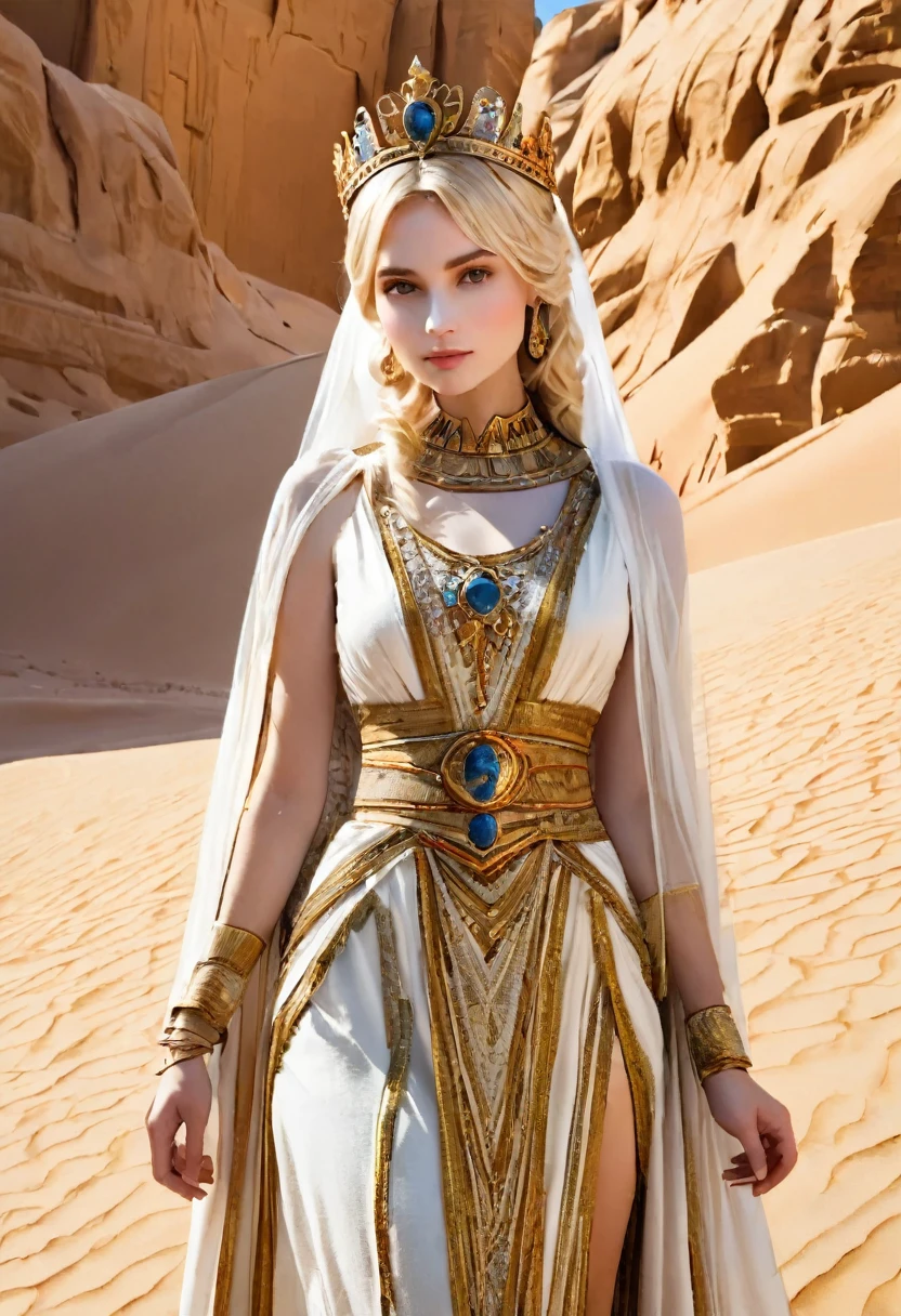 score_9,score_8_superior,score_7_superior,score_6_superior,score_5_superior,score_4_superior, Highest quality, masterpiece:1.2, One Queen, Empire of Sand, The world of The Mummy, Empress of the Desert, Frozen Desert, Night desert, Very elaborate costume, 
