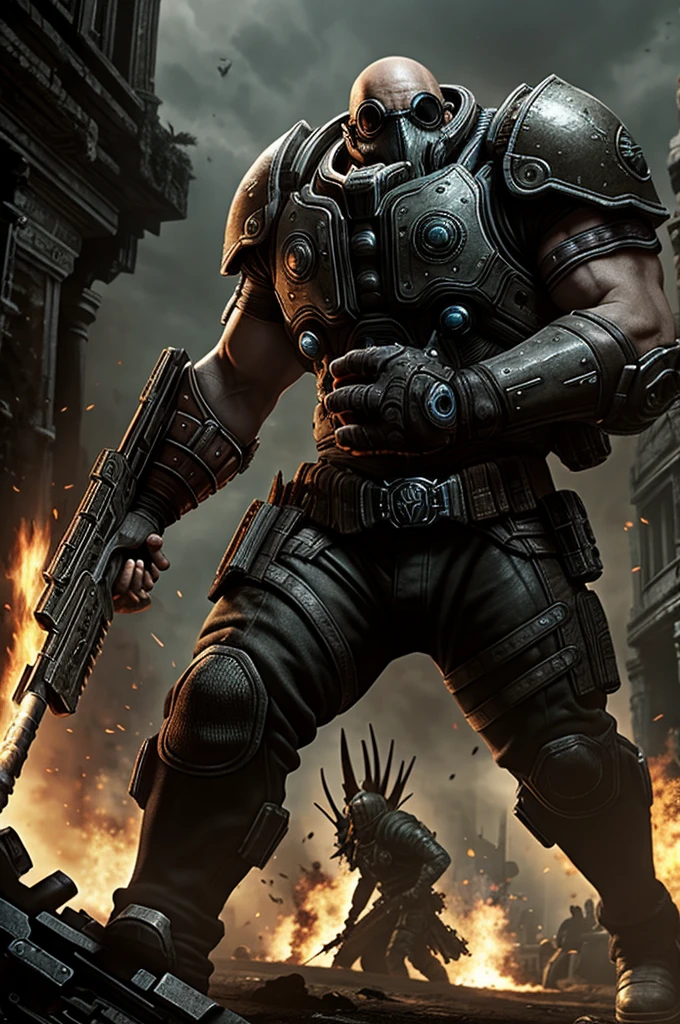 Un locust de gears of war disparando estilo dark fantasy