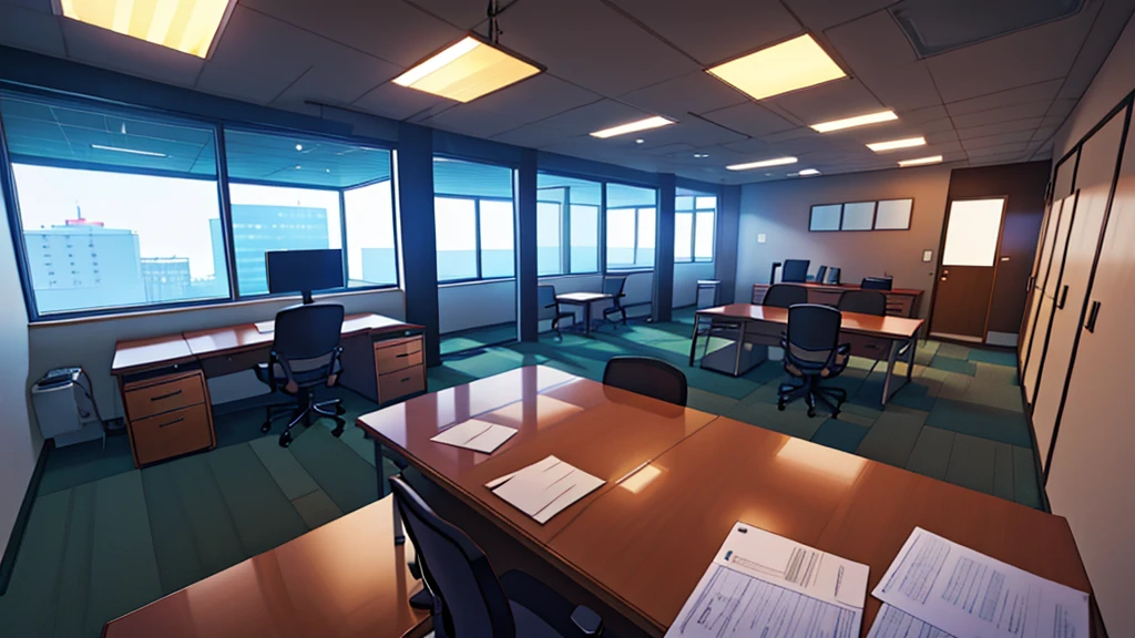 inside a office room, no humans, no persons, at night