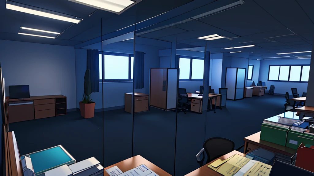 inside a office room, dark, no humans, no persons, at night