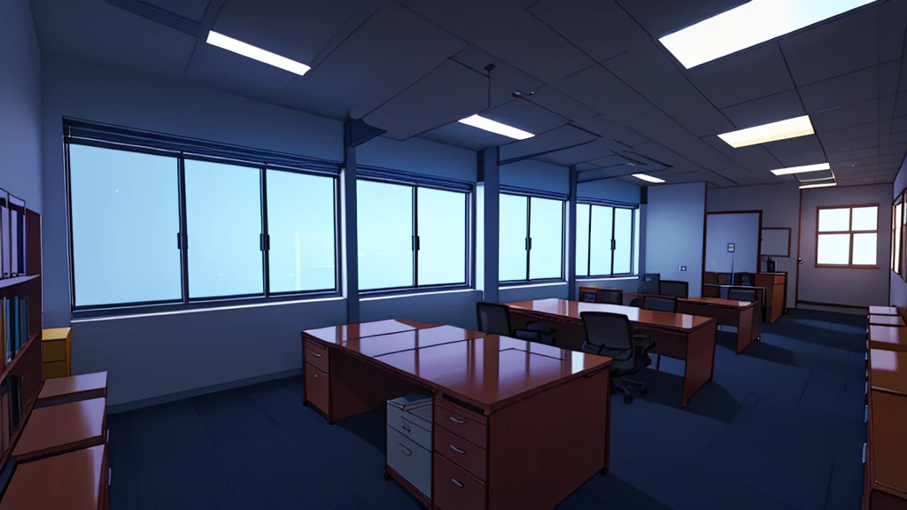 inside a office room, dark, no humans, no persons, at night