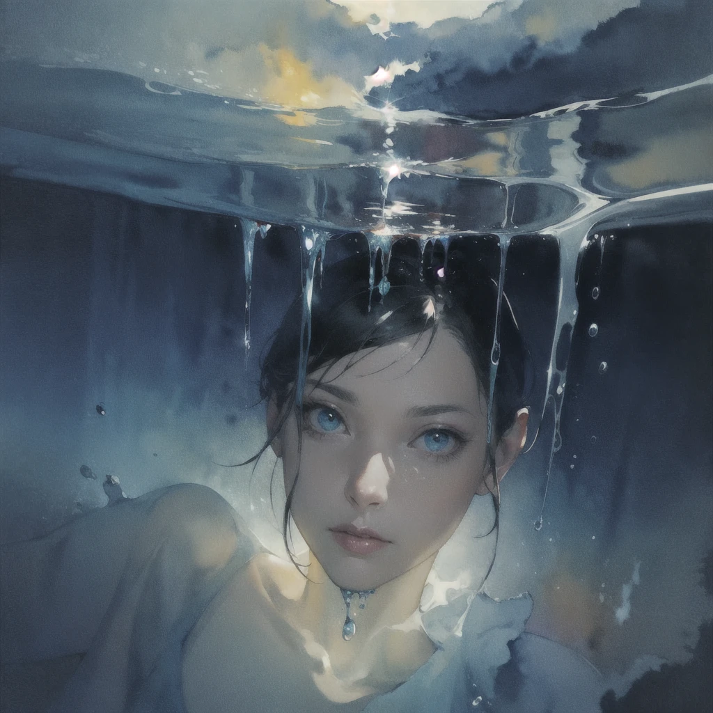 Deep subliminal, Surrealism, in watercolor style, Photorealism, look from the depths