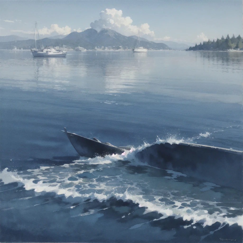 Deep subliminal, Surrealism, in watercolor style, Photorealism, view from the water