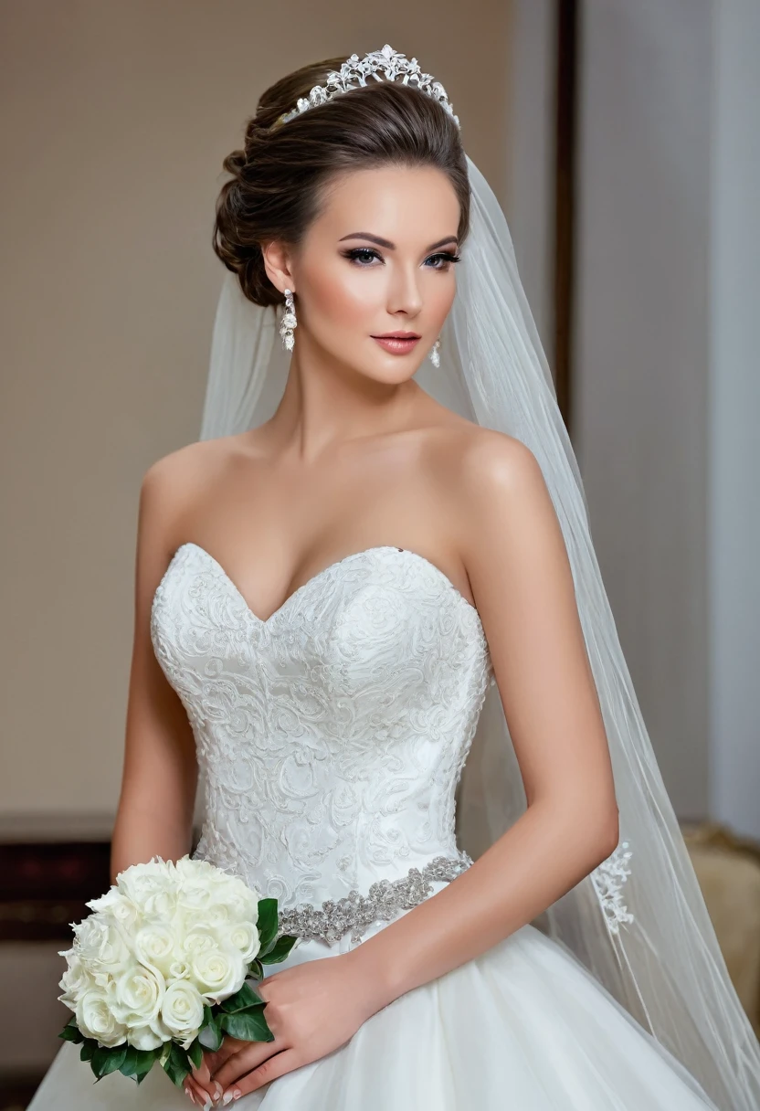 Beautiful woman, beautiful bride dresses, beautiful style, beautiful makeup, full length