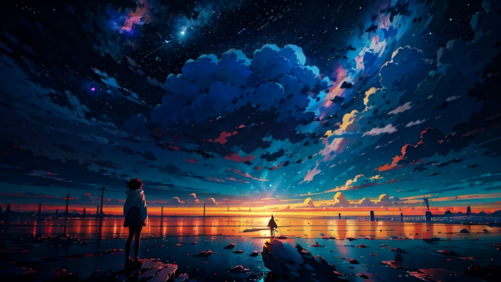 Anime girl standing on a rock looking at the star-filled sky, Makoto Shinkai Cyril Roland, anime art wallpaper 4k, anime art wallpaper 4k, Anime Art Wallpapers 8K, Space Sky. Por Makoto Shinkai, Inspired by Cyril Rolland, Not Dan Mumford-esque artwork., Amazing Paper Wallpaper, by Yuumei