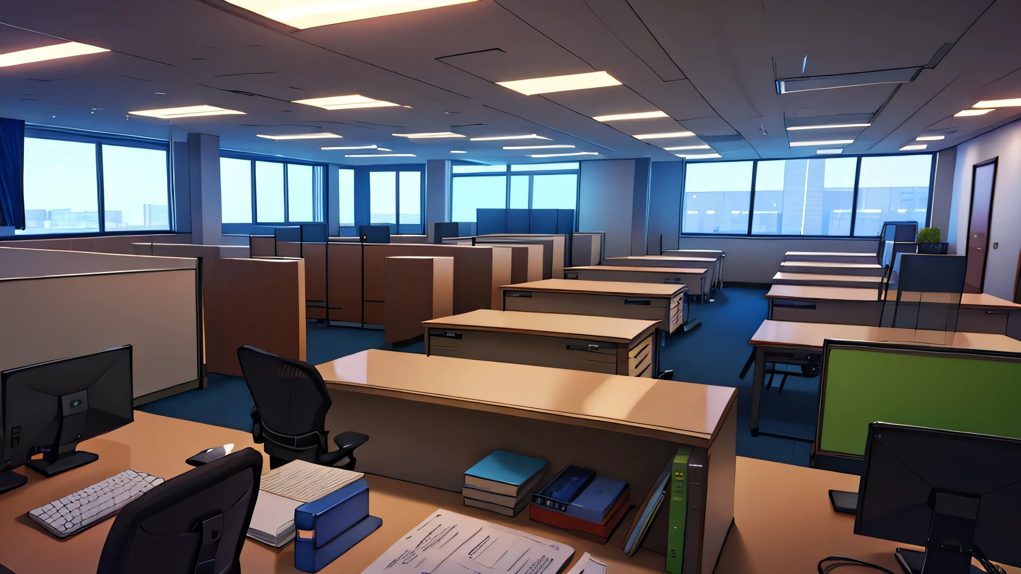 inside a office room, no humans, no persons, at night