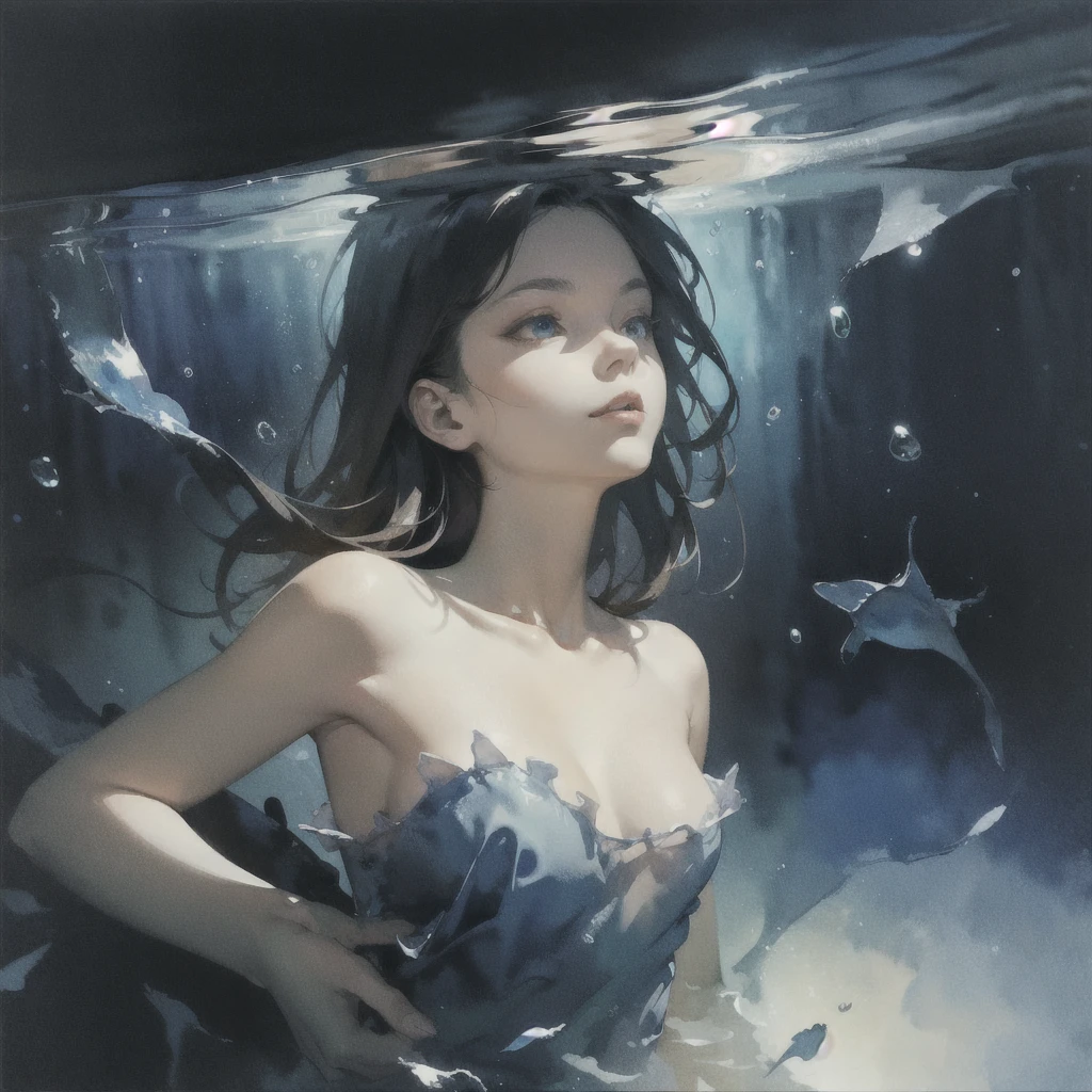 Deep subliminal, Surrealism, in watercolor style, Photorealism, look from the depths