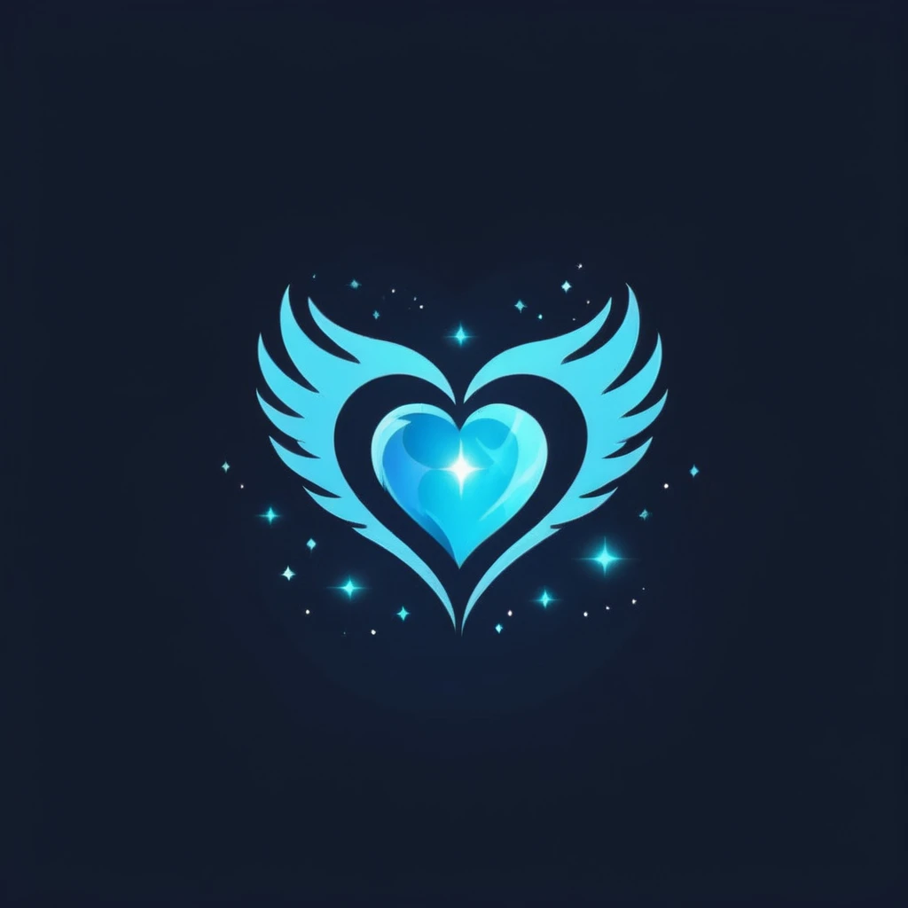 A logo with a beautiful fire heart with sparkles, minimalist, Dark blue, light blue and turquoise.