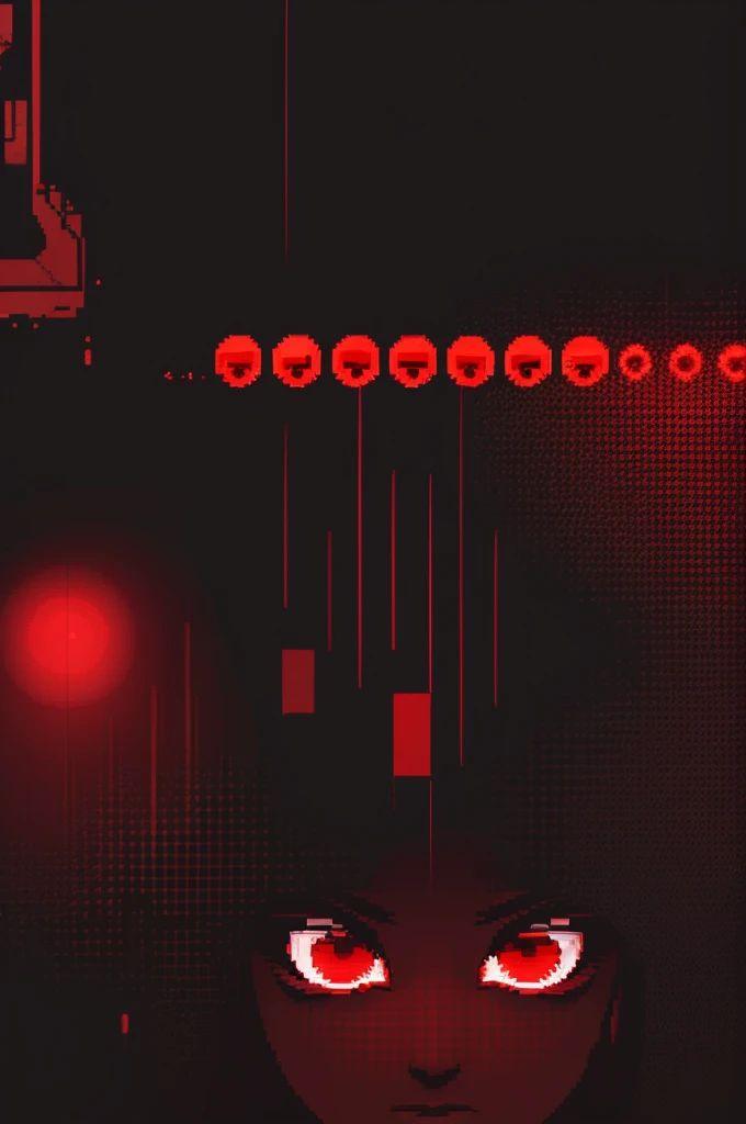 a red scratch and 3 pairs of red eyes staring at the screen, black screen. in 2d, pixelated.