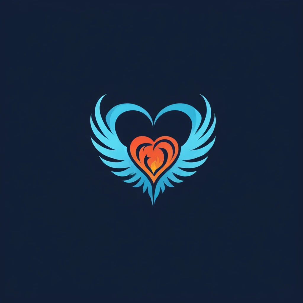 A logo with a beautiful heart of fire, minimalist, Dark blue, light blue and turquoise.