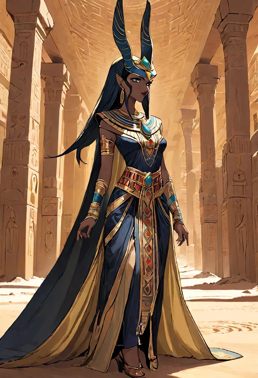 score_9,score_8_superior,score_7_superior,score_6_superior,score_5_superior,score_4_superior, Highest quality, masterpiece:1.2, One Queen, Empire of Sand, The world of The Mummy, Empress of the Desert, Frozen Desert, Night desert, Very elaborate costume, Egyptian-style luxury palace、Anubis&#39; Royal Guard:1.37、
