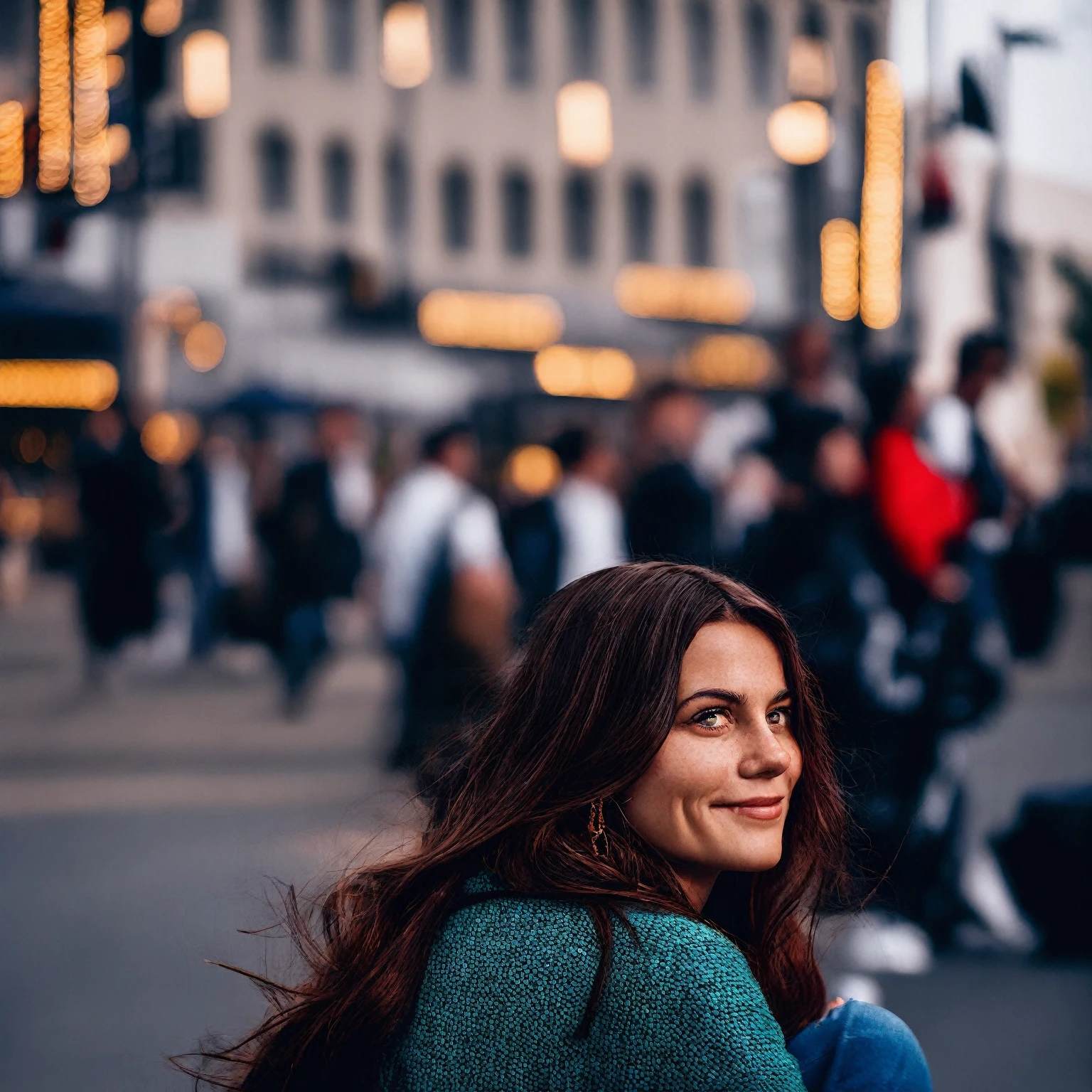 cinematic photo Intermediate portrait of a beautiful ((ah, Woman)) in your 30s , with long hair, candid street portrait in the style of award-winning Martin Schoeller, sony a7r . 35mm photography, film, bokeh, proffesional, 4K, highy detailed