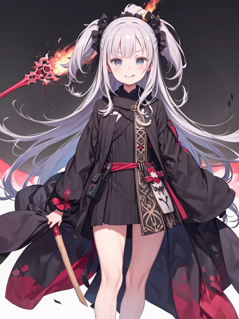 Highest_quality, Highest ???????, 1_girl, Blind, Knight Robe, Crazy Smile, Stick your tongue out, Blood, Gray Hair,
