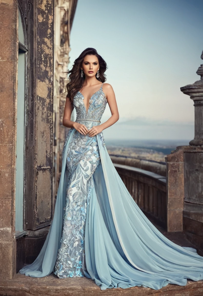 Beautiful woman, beautiful style, beautiful accessories, beautiful makeup, beautiful dress, full-length,