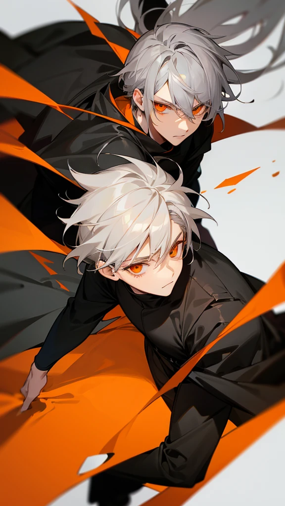Male character with gray hair and orange eyes and black clothes