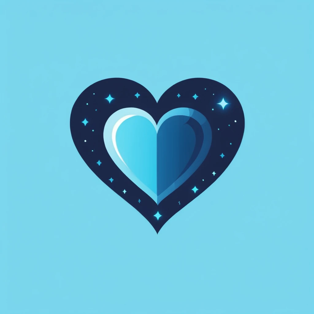 A logo with a beautiful blue heart with stars, minimalist, Dark blue, light blue and turquoise.