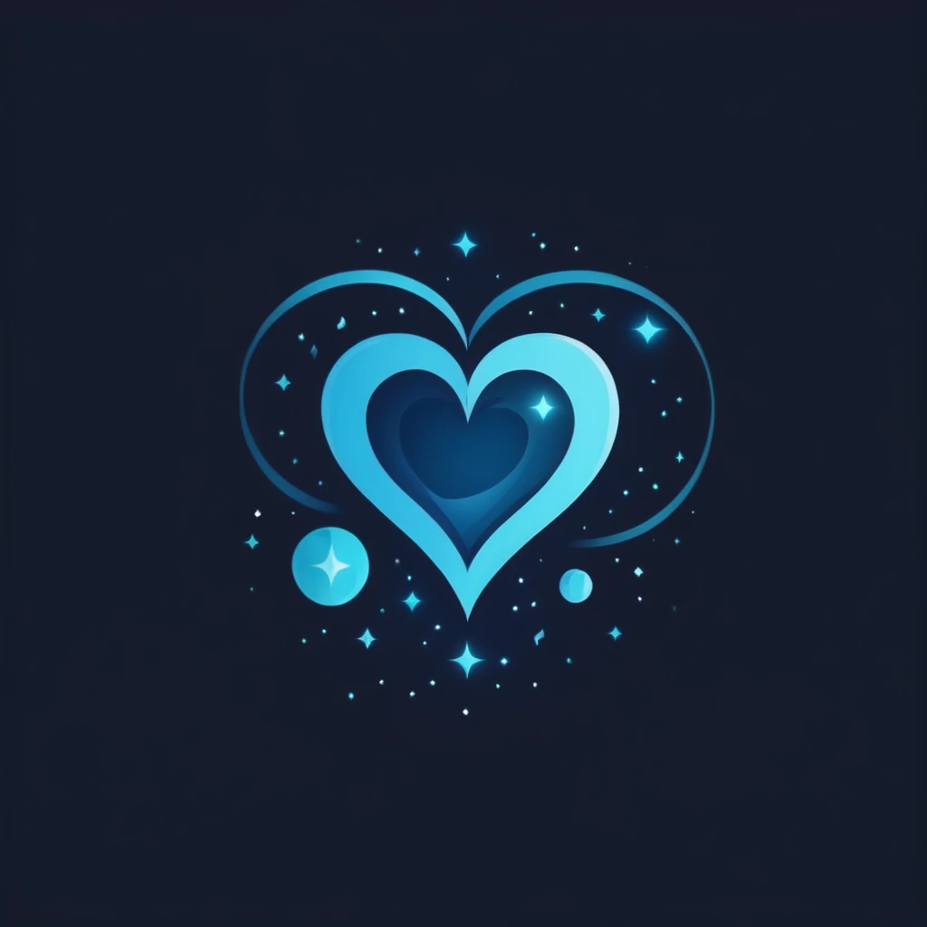 A logo with a beautiful blue heart with stars, minimalist, Dark blue, light blue and turquoise.