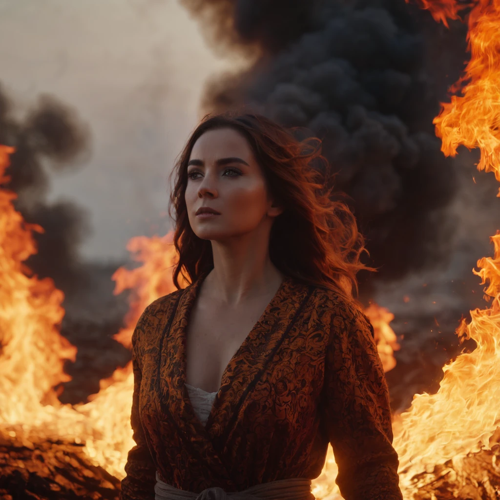 woman in the fire, cinematic, HD, 8k