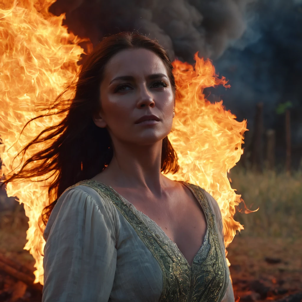 woman in the fire, cinematic, HD, 8k