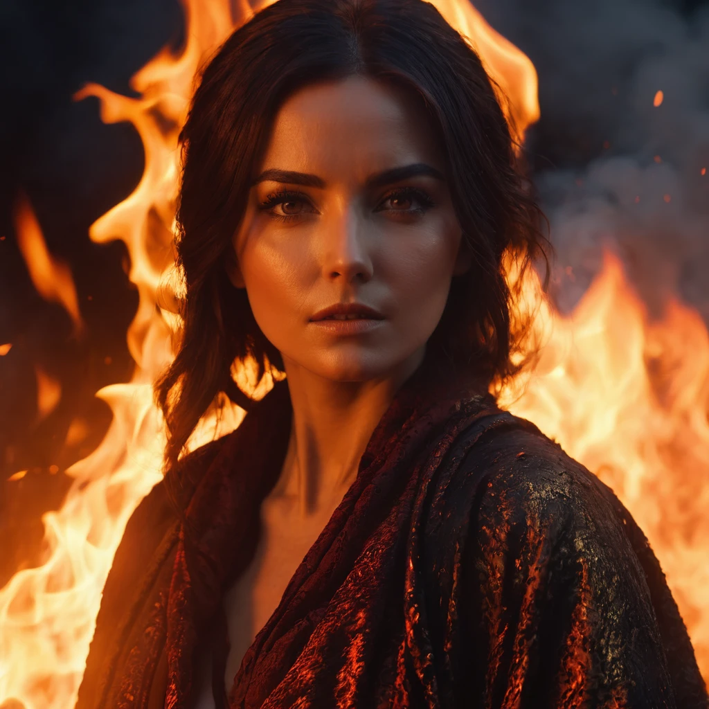 woman in the fire, cinematic, HD, 8k