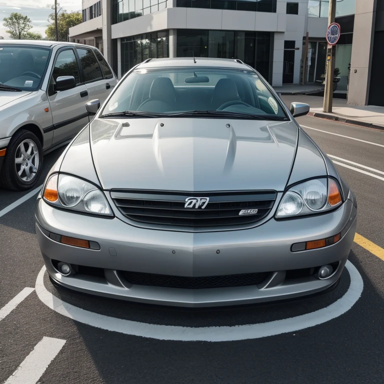 2000s style car , gray color , view in front