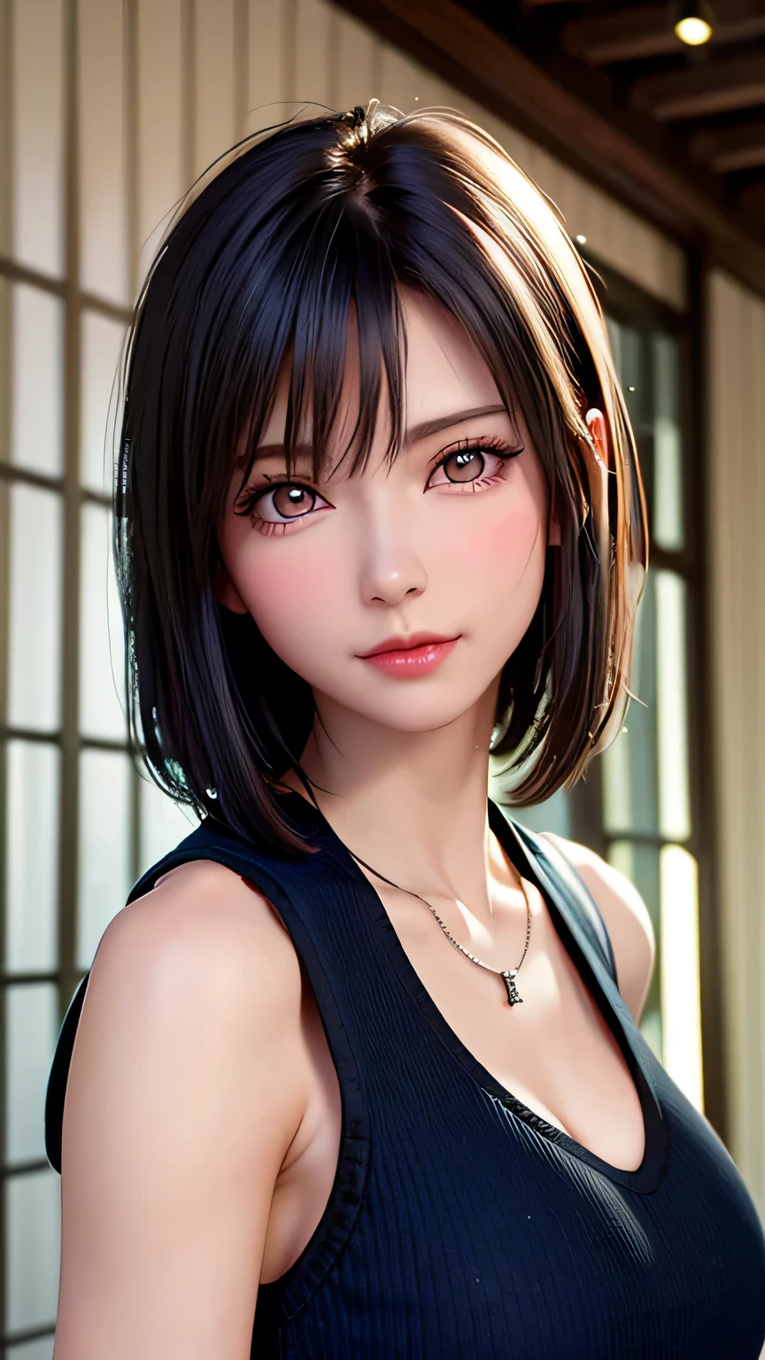 (masterpiece:1.3)、Very fine finish、(High resolution、8K:1.3)、(Highest quality、Ultra-realistic as a photo:1.5)、Sharp focus, 超High resolutionの顔、The face is in focus、Ultra high definition and beautiful eyes、Eyes are symmetrical:1.3、High quality and beautiful skin、Firm Skin、Face close-up、housewife、22 years old、Voluminous short haircut、(T-shirt、jeans:1.3)、(His shirt is off, exposing his shoulders:1.1)、very cute、very cute、Natural Makeup, Glossy Lips、Watching the audience、、(Strange Expressions), Anxious expression、blush:1.3, Embarrassing:1.3、Thin Necklace、Looking into the camera:1.2
