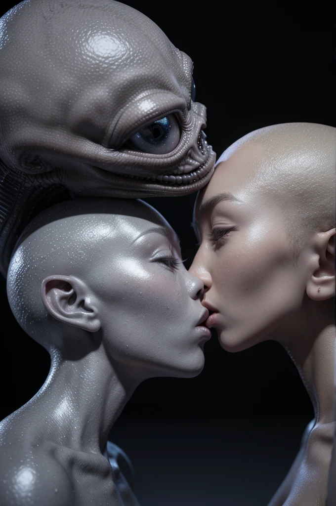 3D RENDER OF TWO ALIENS KISSING EACH OTHER, THOSE CALLED GRAY