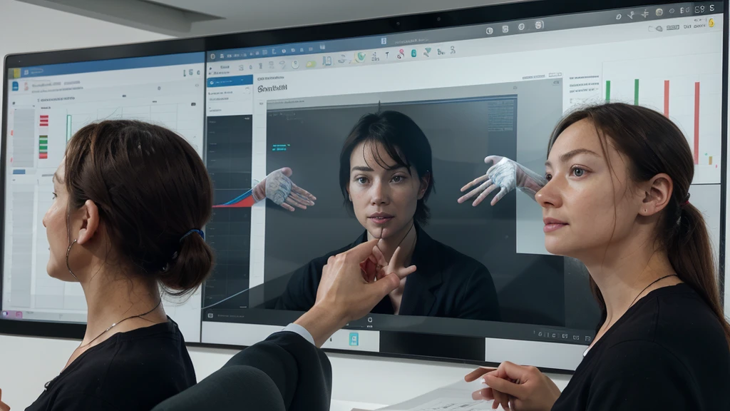 (Very Realistic):1.5 Company employees in a meeting room discussing, perfect anatomy, hidden hands, Graphs on a screen, 8k, HD