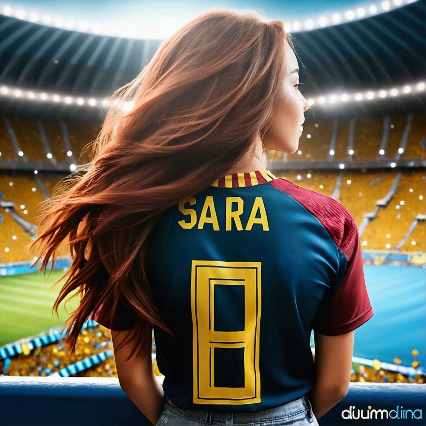 A girl with long hair watching the Colombia game named Sara and with the number 10
