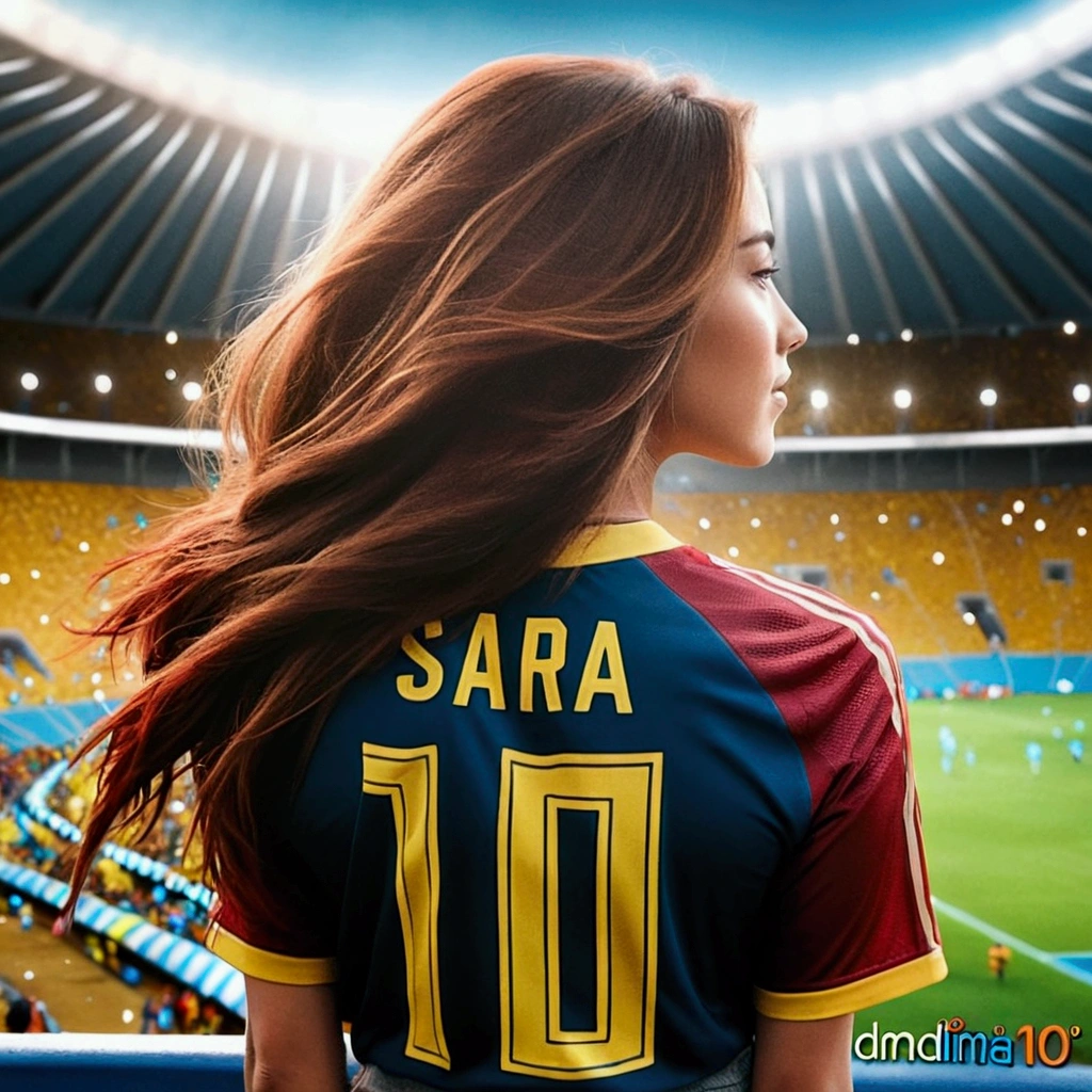 A girl with long hair watching the Colombia game named Sara and with the number 10